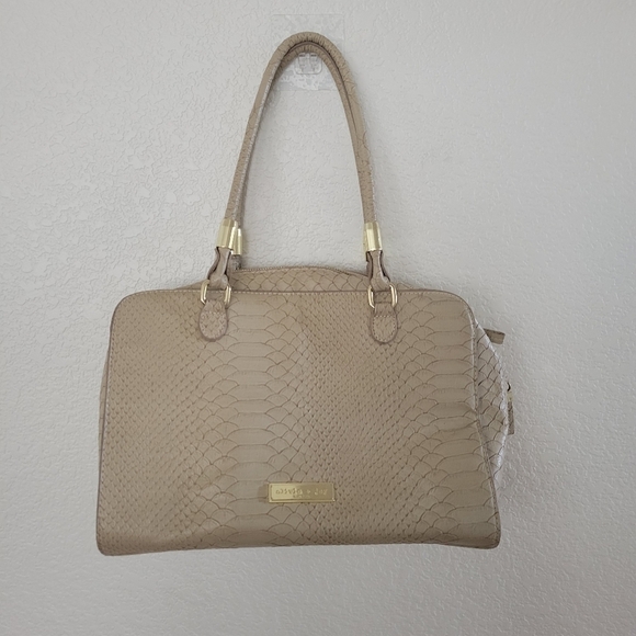 Olivia + Joy Handbags - Olivia + Joy Croc Embossed Beige Vegan Shoulder Bag